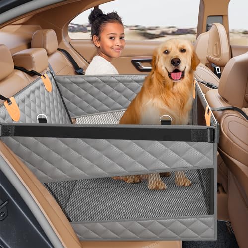 PETICON Large Dog Car Seat, Back Seat Extender for Dogs with 3 Mesh Windows, Waterproof Medium Carseat for Dogs with Hard Bottom, Pet Seat Cover for Cars, Trucks and SUVs - color: Gray, size: Large