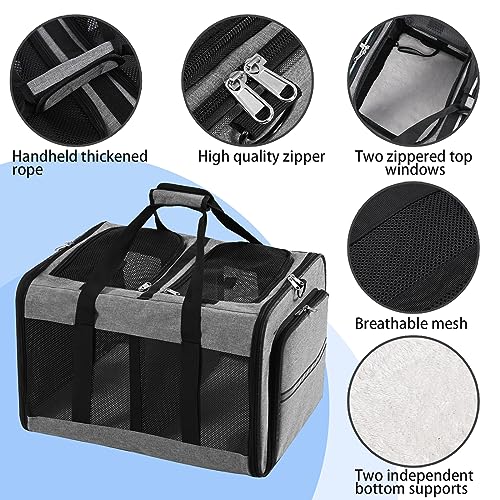 Portable 2-in-1 Pet Carrier,Double Compartment Cat & Dog Carrier for 2 Cats,Expandable Medium Dogs Large Cat Carrier with Sturdy Base,Breathable,Good for Traveling Walking Camping（Grey） - color: Grey