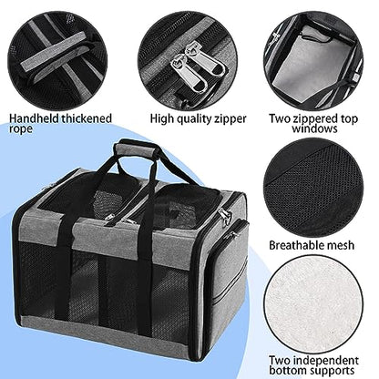 Portable 2-in-1 Pet Carrier,Double Compartment Cat & Dog Carrier for 2 Cats,Expandable Medium Dogs Large Cat Carrier with Sturdy Base,Breathable,Good for Traveling Walking Camping（Grey） - color: Grey