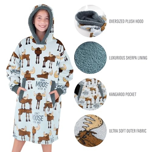 LazyOne Oversized Kid Blanket Hoodie, Oversized Hoodies for Girls and Boys, Wearable Blankets - color: Don't Moose Kid Blanket Hoodie