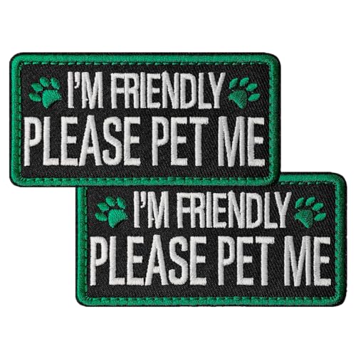2 Pieces I'm Friendly Please Pet Me Dog Patches, Service Dog Patches with Hook Backing for Service Animal Vests, Harnesses - color: I'm Friendly Please Pet Me