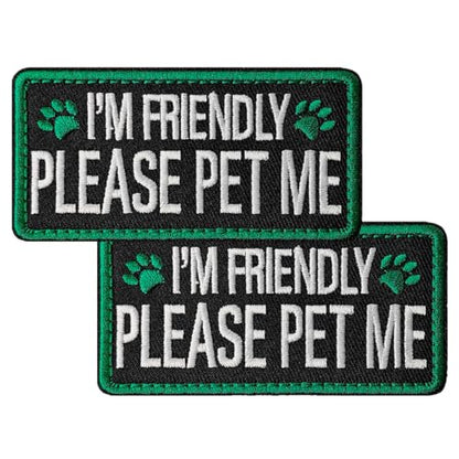 2 Pieces I'm Friendly Please Pet Me Dog Patches, Service Dog Patches with Hook Backing for Service Animal Vests, Harnesses - color: I'm Friendly Please Pet Me