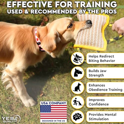 YES4QUALITY Durable Dog Bite Pillow - 10"x7" - Safe Biting Pad with 3 Strong Handles - Tough Jute Tug Toy for Medium to Large Dogs - Ideal for Tug of War, K9, Schutzhund & Puppy Training