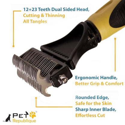 Pet Republique Matt Splitters Tool – Effective Mat Remover and De-matting Comb for Long-Haired Dogs, Cats, Rabbits – Regular 12+23 Teeth Design - size: 12+23 Teeth