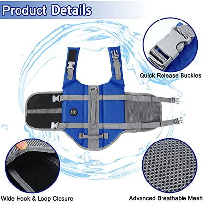 EMUST Dog Life Vests, Adjustable Pet Life Jacket with Rescue Handle, Dog Flotation Vest for Small/Medium/Large Dogs, XS, Royal Blue - color: Royal Blue, size: XS