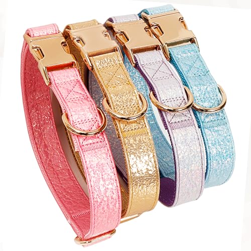 Glare Hot Pink Dog Collar Leather and Nylon Double Layer Thickened Design Adjustable Durable Heavy Duty Dog Collars with Quick Release Metal Buckle for Small Medium Large Dogs M,Neck 12.6-19.3" - color: Pink, size: M-(neck adjustable 12.6-19.3" width 0.98