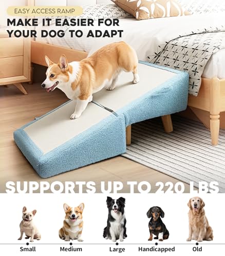 Dog Ramp for Small Dogs and Cats – 2-in-1 Dog Ramp for Couch and Low Bed, 16.5'' Foldable Wooden Pet Ramp, Sturdy Multi-Use Split Ottoman Design, Light Blue - color: Light Blue