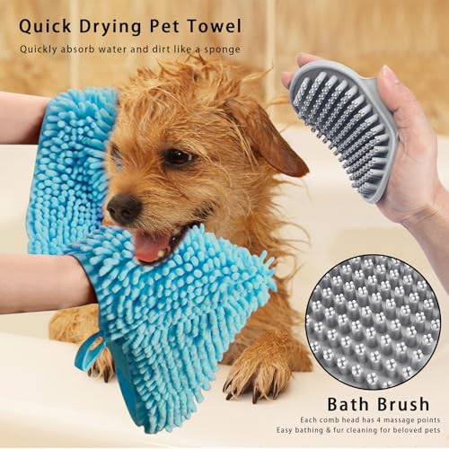 Premium Dog Drying Towel & Bath Brush Set – Super Absorbent Sherpa Microfiber Pet Towel for Fast Drying, Gentle Cleaning & Coat Care | Safe for Dogs & Cats