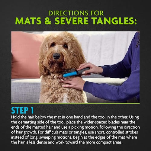 FURminator 2-in-1 Doodle Grooming Tool for Dogs, 1 Count, Dematting Tool with Comb for Mats, Tangles & Maintenance on Curly, Long, Silky & Wiry Coats
