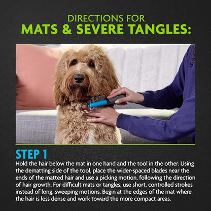 FURminator 2-in-1 Doodle Grooming Tool for Dogs, 1 Count, Dematting Tool with Comb for Mats, Tangles & Maintenance on Curly, Long, Silky & Wiry Coats