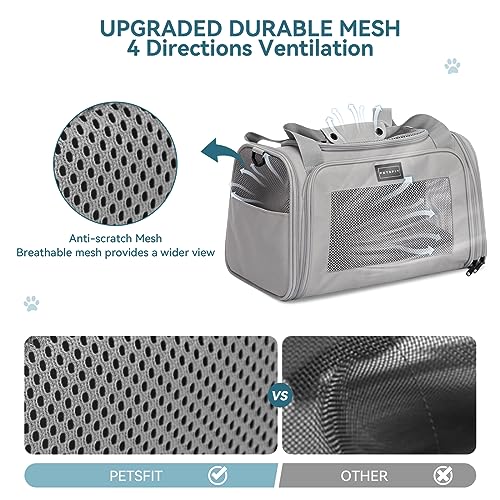 PETSFIT Dog Carrier Cat Carriers for Puppies, Medium Cats up to 25Lbs, Travel Soft Sided Pet Carrier (Large, Grey) - color: New Grey, size: Large