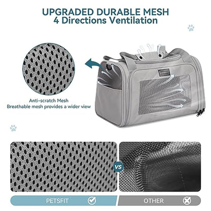 PETSFIT Dog Carrier Cat Carriers for Puppies, Medium Cats up to 25Lbs, Travel Soft Sided Pet Carrier (Large, Grey) - color: New Grey, size: Large