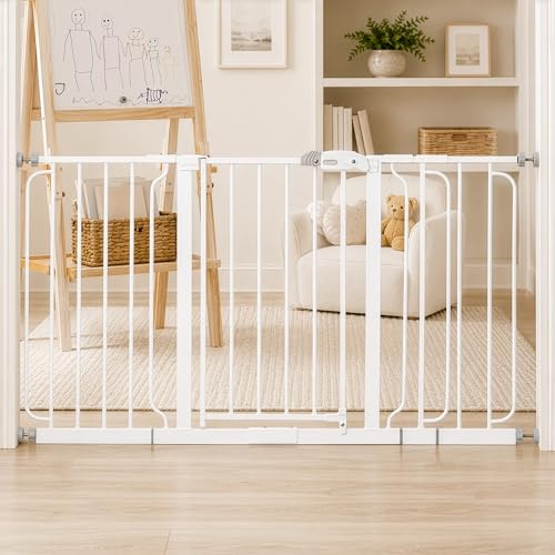 Regalo Safety 29-56" Extra Wide Baby Gate for Doorways & Bottom of Stairs, Pressure Mounted Baby Gate with Door for Babies, Toddlers & Pets, Tested & Safe for 30 Years, American Designed and Owned - color: White, size: 29-56"W x 30"H