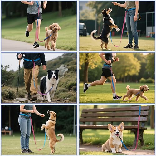 Anccoplus Hands Free Dog Leash, Multifunctional Crossbody Running for Dogs, Ultra-Light Dog Training Leash with Secure Clip, Short & Long Leashes, Adjustable Service Dog Leashes (Aqua Pink) - color: Aqua Pink