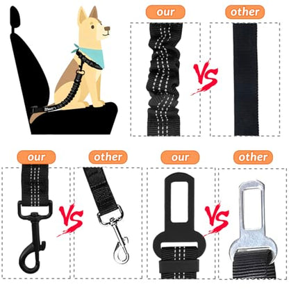 IBWell Dog Seat Belt,3 Piece Set Retractable Dog Car Harness Adjustable Dog Seat Belt for Vehicle Nylon Pet Safety Seat Belts Heavy Duty & Elastic (Black) - color: Black