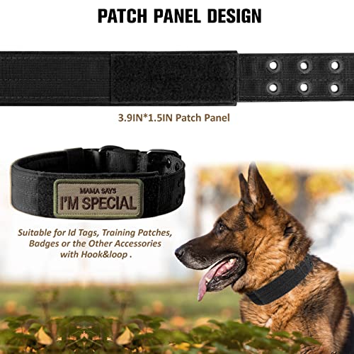 Tactical Dog Collar Military Adjustable Dog Collars Soft Nylon Training Collar with Patch Heavy Duty Metal Buckle Collars for Medium Large Dogs (Black, XL) - color: Black, size: XL