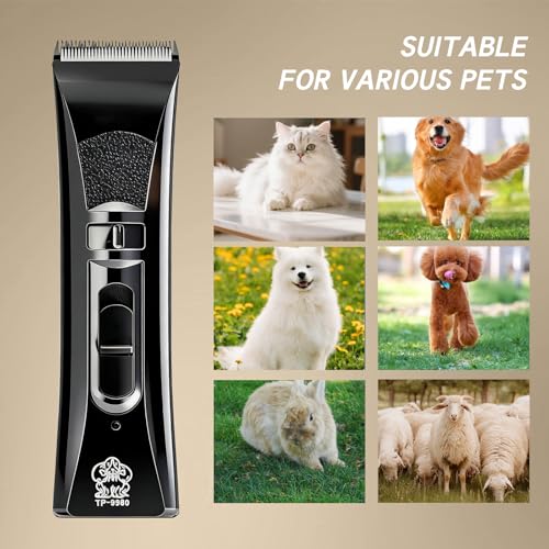 Tife Dog Clipper Low Noise, Dog Grooming Kit with Rechargeable, Pet Shaver Cordless Electric Quiet Hair Clipper (Black-tp9980) - color: Black-tp9980