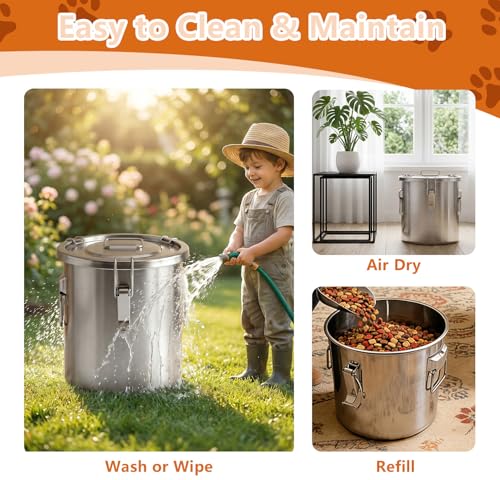20LB Stainless Steel Dog Food Storage Container with Lid & Scoop, Large Dog Food Storage Container for Dry Pet Food, Metal Dog Food Container, Pet Food Storage Container for Kibble - size: 20LB