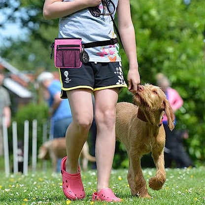 STMK Dog Treat Pouch Dog Clicker Training Kit, Dog Training Treat Pouch Dog Clicker for Training, 3 Ways to Wear Easily Carries Treat Pouches for Pet Training (Pink) - color: Pink