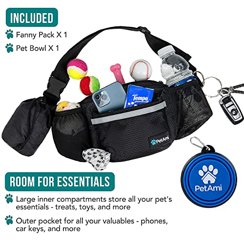 PetAmi Dog Fanny Pack, Treat Pouch for Dog Walking, Training, Built in Poop Bag Dispenser, Water Bottle Holder, Collapsible Bowl, Pet Treat Waist Belt for Hiking, Running, Kibbles (Black) - color: Black