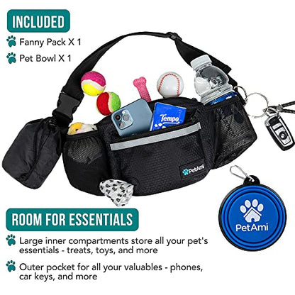 PetAmi Dog Fanny Pack, Treat Pouch for Dog Walking, Training, Built in Poop Bag Dispenser, Water Bottle Holder, Collapsible Bowl, Pet Treat Waist Belt for Hiking, Running, Kibbles (Black) - color: Black