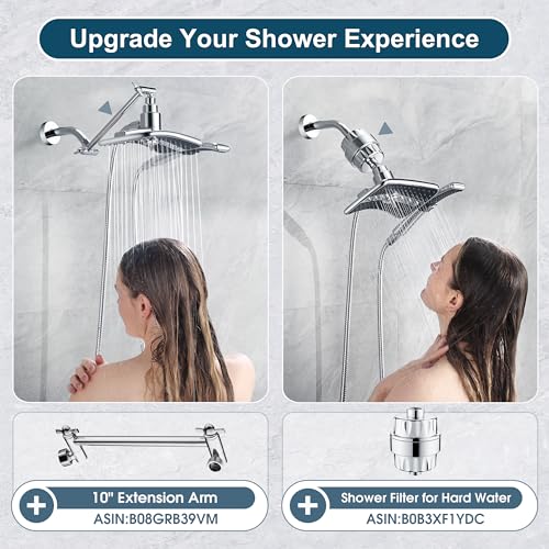 BRIGHT SHOWERS High Pressure Dual Shower Head Combo, Handheld Showerhead Rainfall Shower Head Combo with Black Face, 60 Inch Long Stainless Steel Shower Hose, Chrome - color: Chrome, size: 2.5 Gallon Per Minute