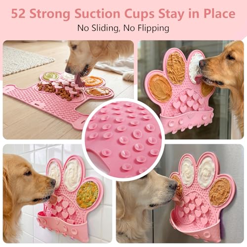 Dog Lick Mat with Suction Cups, Slow Feeder & Enrichment Mat for Dogs & Cats, Silicone Feeding Mat for Wet & Dry Food, Anxiety Relief, Mess-Free Foldable Pocket Design, Pink - color: Pink