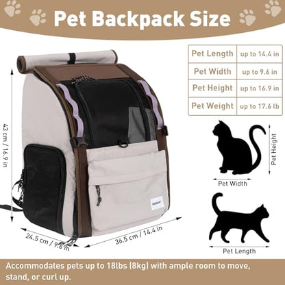 ETIAL Pet Carrier Backpack for Cats and Small Dogs, Bubble Backpack with Front Expandable Lounge, Airline Approved Comfortable Ventilated Travel Carrier for Pets Up to 18lbs (Light Grey)