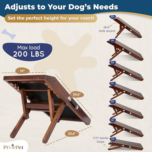Dog Ramp for Couch – Non-Slip, Sturdy Build Foldable Wooden Dog Ramp – Supports up to 200 lbs – 7 Adjustable Heights (14"–20.5") – Enhanced Stability – Birchwood Pet Ramp for Small Dogs – Walnut - color: Walnut