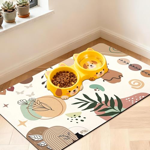 Pet Feeding Mat for Floors Waterproof Dog Mat for Food and Water Absorbent Quick Dry Non Slip mat for Cat Bowls - color: Boho, size: 20"L x 12"W