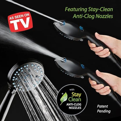 Hotel Spa AquaCare for California As-Seen-On-TV High Pressure Handheld Rain 50-mode 3-way Shower Head Combo with Adjustable Arm, Anti-clog Jets, Tub & Pet Power Wash, 6 ft. Hose, Matte Black - color: Matte Black, style: 1.8 Gallons Per Minute