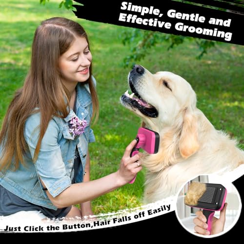 Professional 3PCS Self Cleaning Slicker Brush & Pet Grooming Rake & Flea Comb for Dogs,Cats and Horses | Double-Sided Dematting Comb & Skin Friendly Deshedding Grooming Tool | Pet Supplies (Red) - color: Red