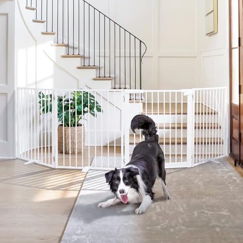 Snagle Paw Extra Wide Dog Gate,Free Standing Dog Fence with Door, Up to 104 Inch Wide Pet Gate with Support Feet for Stairs, Hallways, Doorways, Yard (White, 4 Panels) - size: Up to 104" W, 4 Panels, White