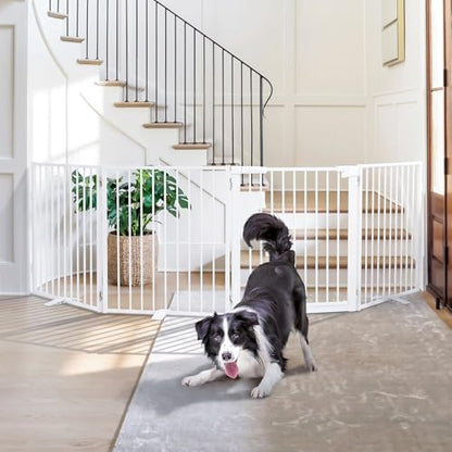 Snagle Paw Extra Wide Dog Gate,Free Standing Dog Fence with Door, Up to 104 Inch Wide Pet Gate with Support Feet for Stairs, Hallways, Doorways, Yard (White, 4 Panels) - size: Up to 104" W, 4 Panels, White