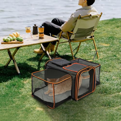 Cat Dog Carrier, Large Soft Sided Pet Travel Carrier with Adjustable Shoulder Strap, Expandable Cat Foldable Carrier for Cats Dogs and Small Animals