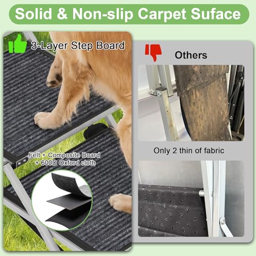 Dog Stairs for Large Dogs, 20" Extra Wide Folding Dog Ramp for Car SUV Truck, Lightweight Dog Steps with Non-Slip Surface & Aluminum Frame, Portable Pet Stairs Supports up to 250 lbs, 4 Steps - size: 20*17 in