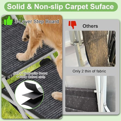 Dog Stairs for Large Dogs, 20" Extra Wide Folding Dog Ramp for Car SUV Truck, Lightweight Dog Steps with Non-Slip Surface & Aluminum Frame, Portable Pet Stairs Supports up to 250 lbs, 4 Steps - size: 20*17 in