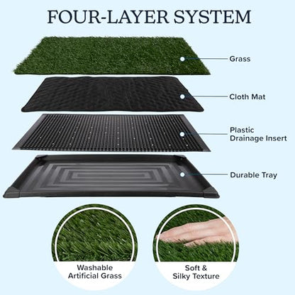 Artificial Grass Puppy Pee Pad for Dogs and Small Pets - 20x30 Inch, Reusable 4-Layer Turf Pads for Dogs with Tray - Indoor and Outdoor Fake Grass Potty Pet Supplies by PETMAKER - size: Large 4-Layer System