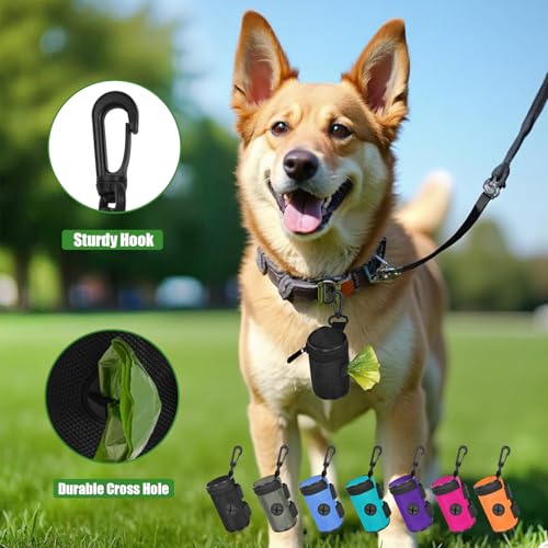 Dog Poop Bag Holder for Leash Attachment - Waste Bag Dispenser for Leash - Fits Any Dog Leash - Portable Set with Hand Free Holder Metal Carrier, Black Round Shape - color: Black