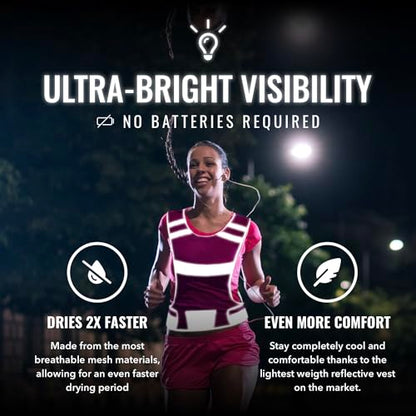 Mesh Reflective Running Vest with Inside Pocket & 2 Bands, High Visibility - color: Pink, size: Large