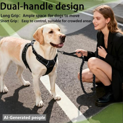 FOVRLZSE Reflective Bungee Dog Leash(Black) - 4FT to 5FT Adjustable Shock Absorbing Leash with Double Padded Handle & 360° No Tangle Metal Clasp for Small Medium Large Dogs - color: Black