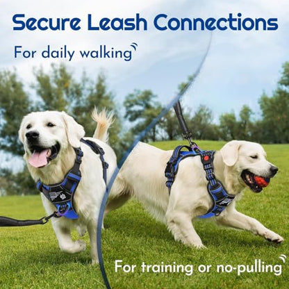Eagloo Dog Harness Medium Sized, Easy Wearing with 3 Buckles, Adjustable No Pull Pet Harness with 2 Rings for Walking, No Chock Reflective Soft Padded Vest with Control Handle, Blue & Black, M - color: Blue & Black, size: Medium
