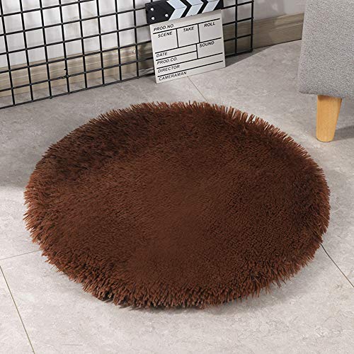 39 Inch Plush Dog Bed Mat Warm Fluffy Round Puppy Crate Pad with Anti-Slip Waterproof Bottom Soft Comfy Pet Kennel Mat for Small and Medium Dogs Sleeping(Dark Coffeey) - color: Dark Coffee, size: 39 Inch