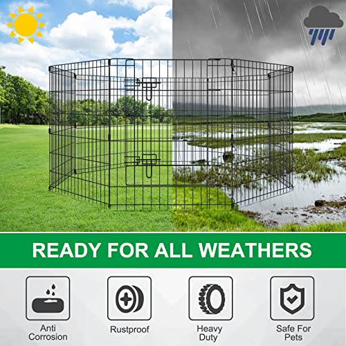 Artmalle Dog Playpen 30 Inch, Foldable Metal Puppy Exercise Pen with Door, 8 Panels Indoor Outdoor Pet Fence, Portable Dog Pen for Small Dogs, Cats, Rabbits, Ducks, Black - style: 24'' x 30'' x 8PCS