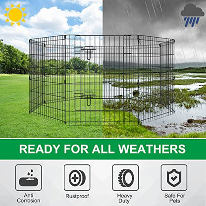 Artmalle Dog Playpen 30 Inch, Foldable Metal Puppy Exercise Pen with Door, 8 Panels Indoor Outdoor Pet Fence, Portable Dog Pen for Small Dogs, Cats, Rabbits, Ducks, Black - style: 24'' x 30'' x 8PCS
