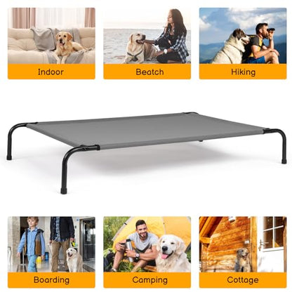 Outvita 50 Inch Elevated Dog Bed, Outdoor Cooling Raised Pet Cot, with Waterproof Textilene Mesh, Washable, Breathable, Alloy Steel Frame, Portable, Chew Proof, Indoor & Outdoor (Gray)