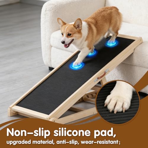 Dog Ramp for Couch, Adjustable Height Ramps for Pets to Get on Bed | Height from 18" to 23.6", with Traction Rubber Mat, Capacity 110ibs, Wooden Portable Stairs for Small Dogs - size: 39.4"L x 14.5"W x 3.3"H
