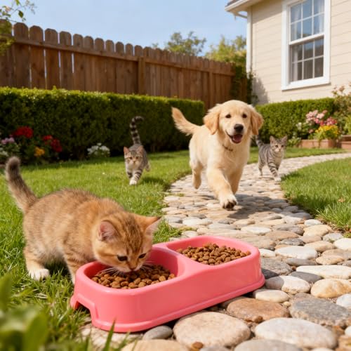 12 Pieces Plastic Double Cat Bowls, Dog Food Water Bowl Set, Puppy Feeding Dish Pet Feeder Bowls Bulk for Kennel Cattery Small Medium Size Pet Supplies, Dishwasher Safe
