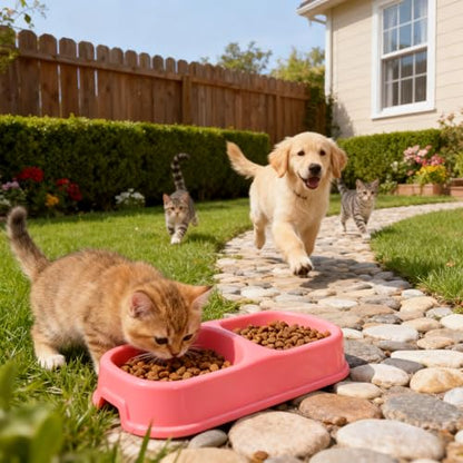12 Pieces Plastic Double Cat Bowls, Dog Food Water Bowl Set, Puppy Feeding Dish Pet Feeder Bowls Bulk for Kennel Cattery Small Medium Size Pet Supplies, Dishwasher Safe