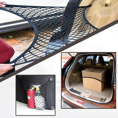 2 Pcs Small Cargo Net, 21.6 ×9.8in Car Storage Net Pocket Automotive Cargo Nets Stretchable Cargo Net Storage Mesh Net with 8 Mounting Screws and Hooks Cargo Netting for SUV Car Truck - size: 21.7 x 9.8 inches